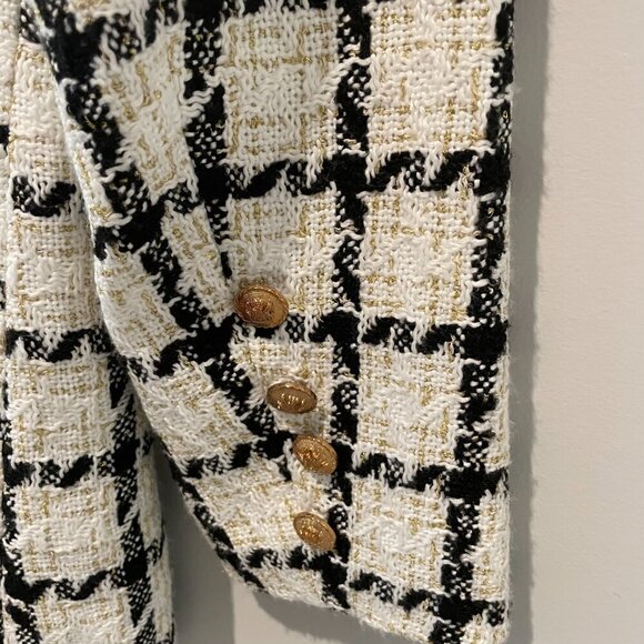 Luxe Tweed Double Breasted Lined Blazer Ivory/Black Gold Buttons - Picture 8 of 8